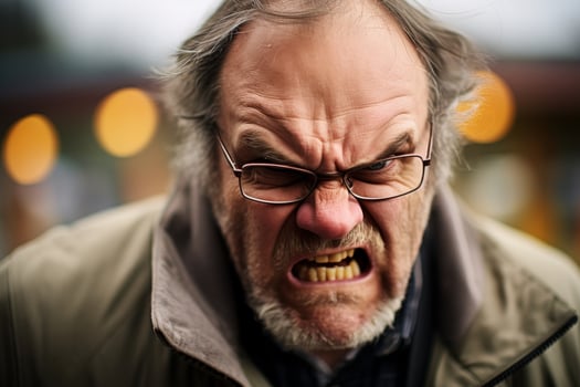 Angry senior man with glasses shouting photo