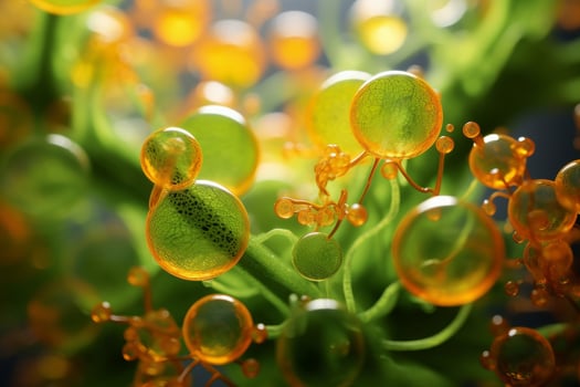 Vibrant green and orange bubbles in nature photo
