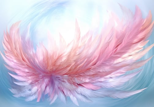 Soft and fluffy pink feathers on a blue background photo