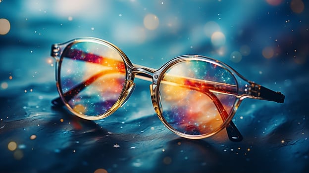 Colorful cosmic eyeglasses reflecting the universe photo