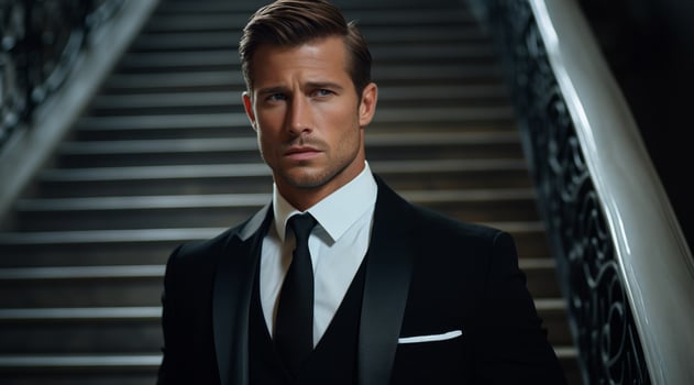 Elegant businessman in a black suit and tie photo