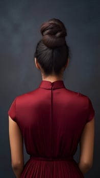 woman in red dress with elegant updo hairstyle photo