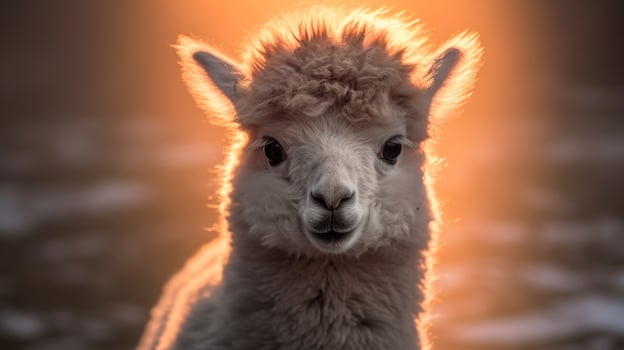 Fluffy alpaca with warm lighting photo