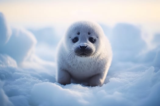 Adorable baby seal in the snow photo