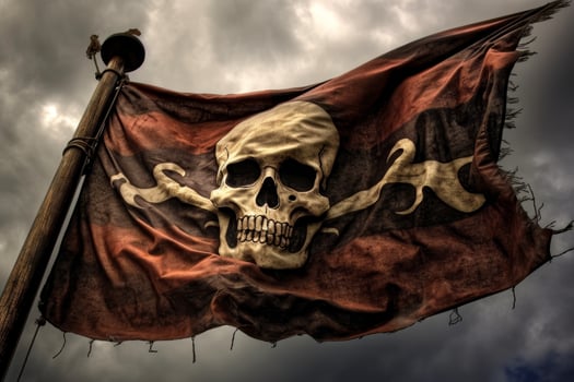 Ominous pirate flag with skull and crossbones photo