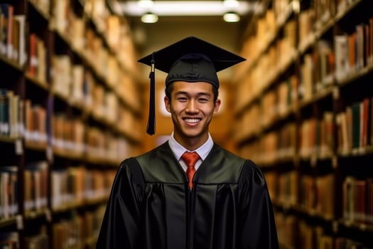 Smiling graduate in academic gown and cap photo