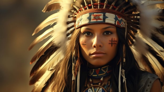 indigenous woman with traditional headdress photo
