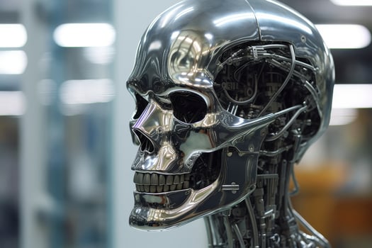 chrome robot skull close up photo