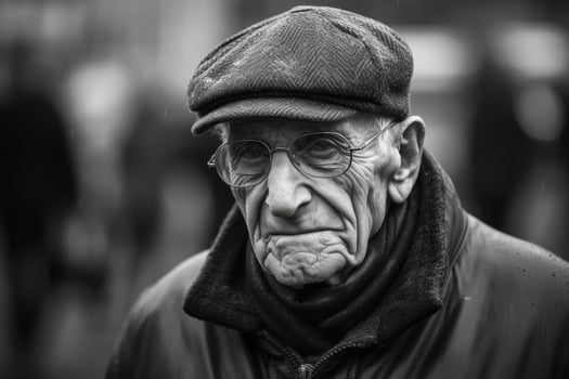 Thoughtful elderly man in winter attire photo