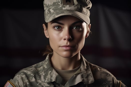 Serious military soldier in camouflage uniform photo