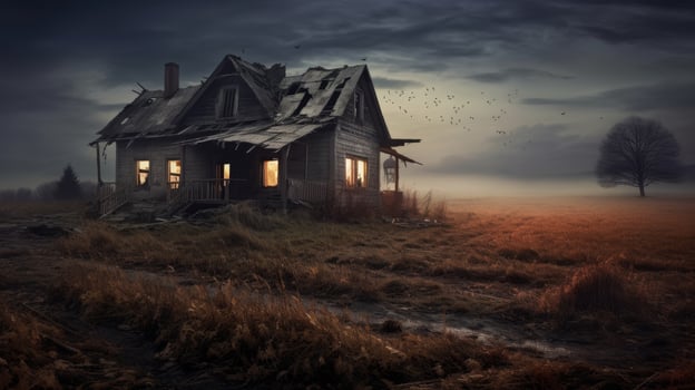 Abandoned old house in a haunting landscape photo