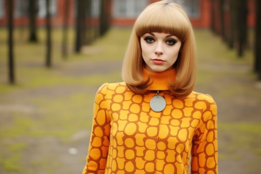 Retro fashion model posing in vibrant outfit photo