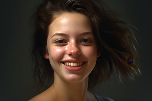 Smiling young woman with windblown hair photo