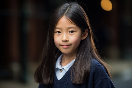 young asian girl with long dark hair photo