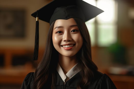 smiling graduate student in cap and gown photo