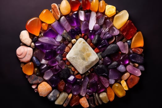 Colorful assortment of natural gemstones and crystals photo