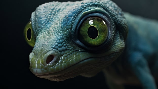 Close up of a vibrant green and blue chameleon eye photo