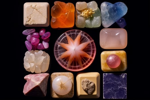 Assortment of natural gemstones and crystals photo