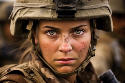 Determined soldier with focused expression photo
