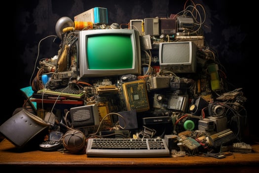 Vintage electronic devices and gadgets pile photo