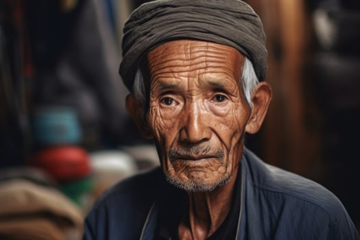 Weathered face of an elderly man photo