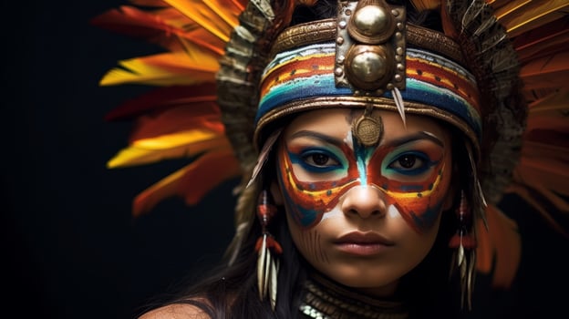 Vibrant indigenous warrior woman in ceremonial headdress photo