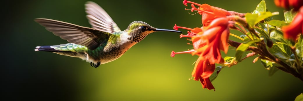 hummingbird feeding on vibrant orange flower photo