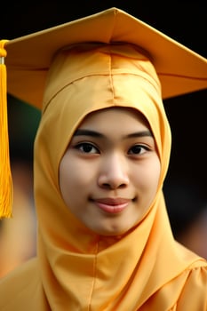 young woman in yellow graduation gown photo