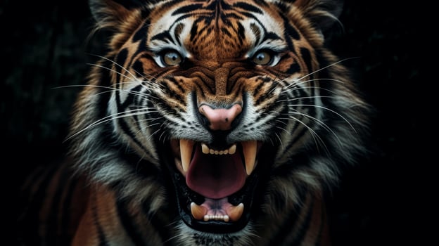 Fierce tiger roaring with open mouth photo