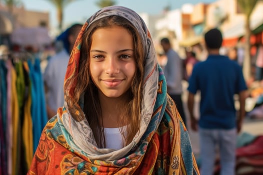 young woman in colorful traditional clothing smiling photo