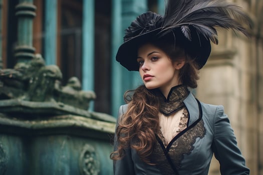 Elegant woman in vintage fashion posing outdoors photo