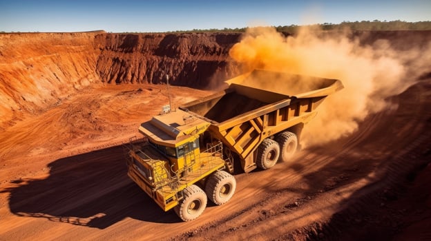 massive mining truck in open pit mine photo