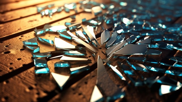 Shattered glass on wooden surface photo