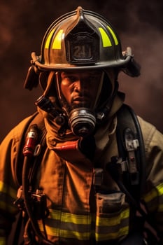 Firefighter in protective gear and breathing apparatus photo