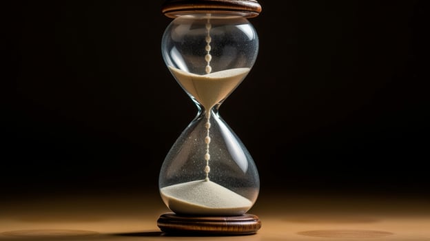 hourglass timer on wooden table photo