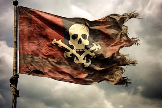 Pirate flag waving in stormy sky photo