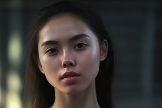 Pensive young woman with serious expression photo
