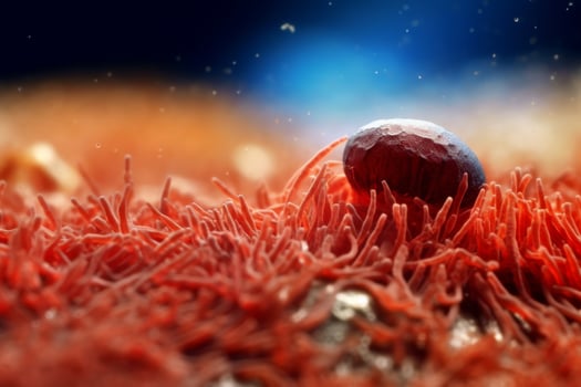 Vibrant red mushroom in a glowing field photo