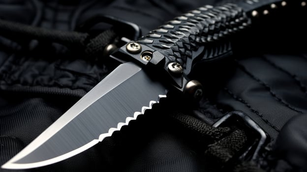 Tactical survival knife with serrated edge photo