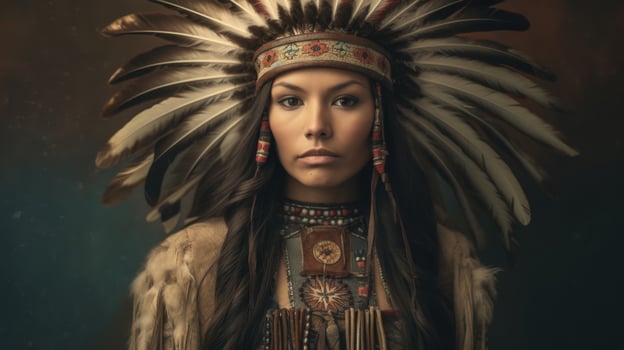 native american woman in traditional headdress and clothing photo