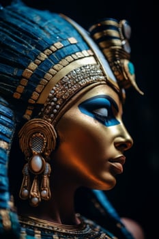 close up of an ornate golden and blue mask photo