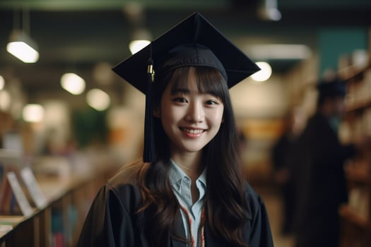 smiling graduate in black cap and gown photo