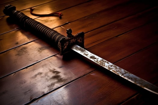 Antique sword on wooden floor photo