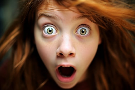 surprised young girl with wide eyes photo