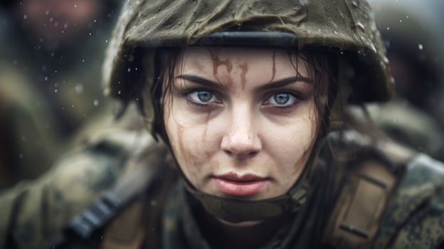 Determined soldier in camouflage gear photo