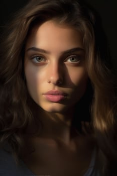 Pensive young woman with dark hair photo