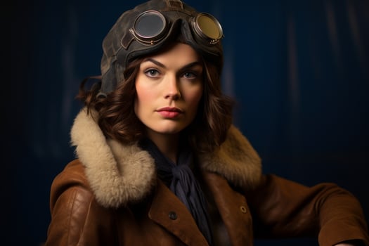 Confident woman in vintage aviator outfit photo