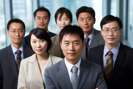 Diverse group of asian business professionals in formal attire photo