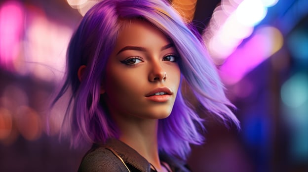 Vibrant portrait of a woman with purple hair photo