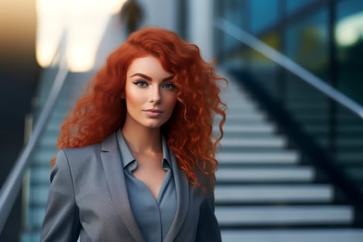 Confident businesswoman with red curly hair photo